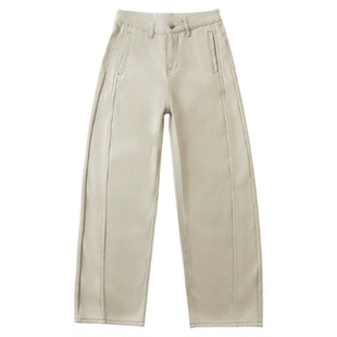 浅色阔腿弯刀牛仔裤女2026春季新款高腰显瘦宽松垂感小个子直筒裤