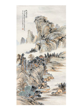 袁松年鼎湖观瀑山水画卷轴仿古画