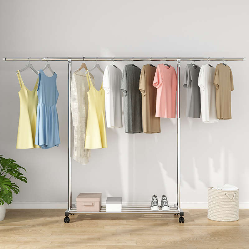 单杆式不锈钢晾衣架落地折叠卧室内阳台家用伸缩凉挂衣服晒架子杆