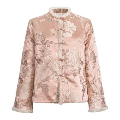 【清】莨西子新中式国风100桑蚕真丝棉服外套女粉色贵气棉衣复古