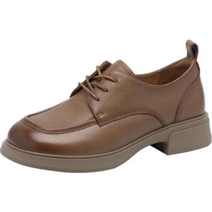 沙驰舒适女士小皮鞋2026春夏新款经典系带中跟乐福鞋软底休闲单鞋