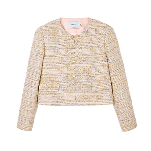 法式复古小香风短外套女MOFAN摩凡2025早春柔和桃色粗花呢上衣