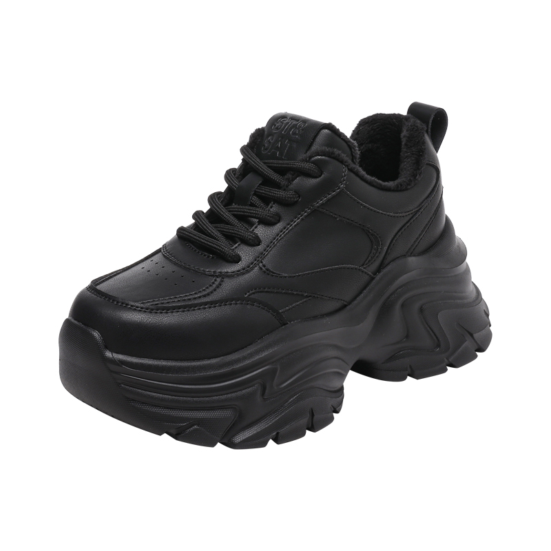 星期六8CM厚底小白鞋女2025秋冬新加絨時尚百搭松糕底轻便老爹鞋