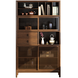 新中式乌金木茶室边柜多宝阁置物架博古架展示柜收纳实木茶叶角柜