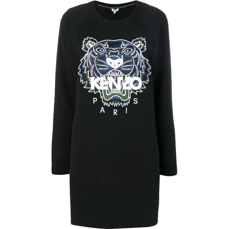 KENZO/高田贤三 新款蓝绿撞色虎头刺绣圆领连衣裙女4XG 2RO870