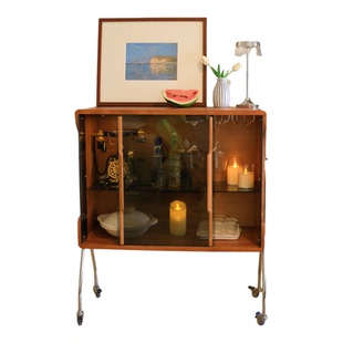 中古实木可移动酒柜北欧风客厅玻璃餐边柜家用靠墙收纳置物茶水柜