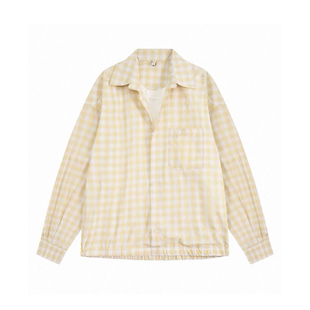 2026新品男生巨好看复古格子衬衫男款长袖假两件上衣春季纯棉衬衣