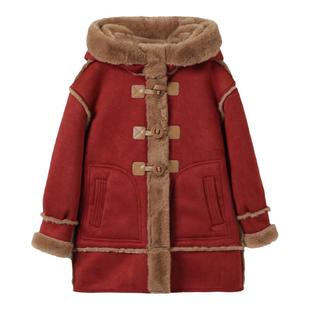 女童红色拜年服外套喜庆加绒加厚25年秋冬新款年装中长款