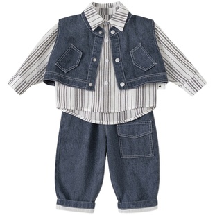 男童春装套装2026春季款儿童衣服童装男宝小童牛仔马甲套装帅气