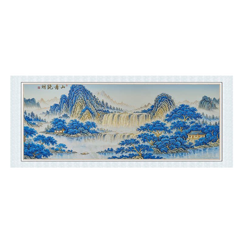 财绕青山浮雕描金中式山水挂画