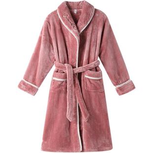 芬腾秋冬季加厚法兰绒情侣睡袍女冬长款珊瑚绒浴袍男士睡衣家居服