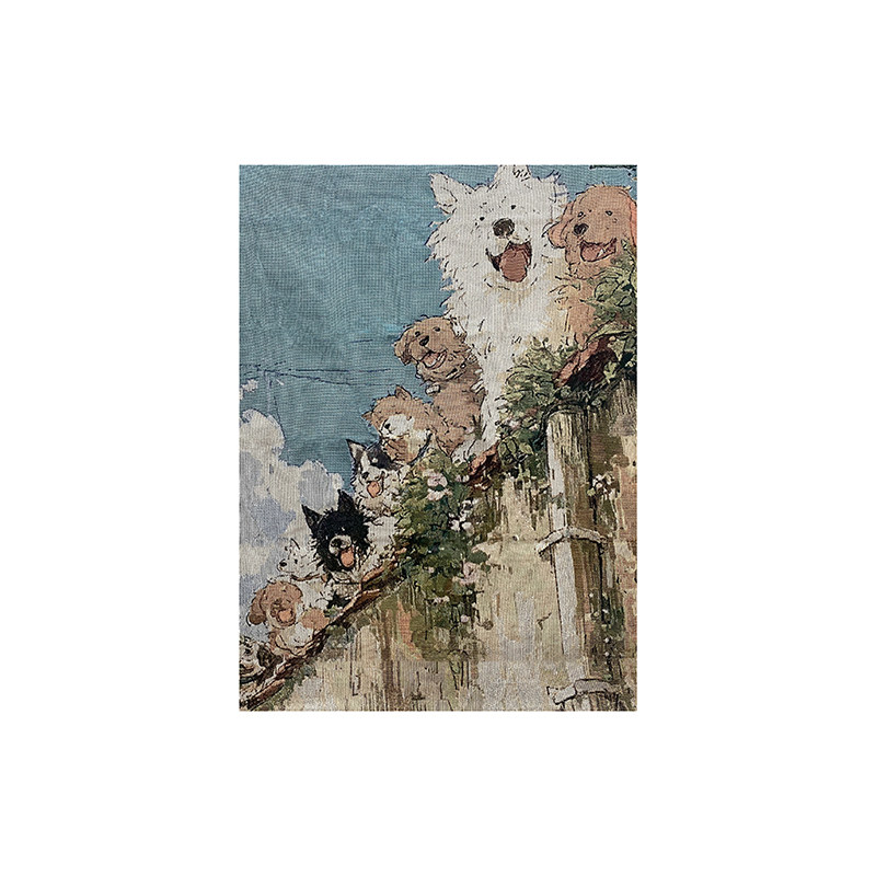 TaoMu 夏日狗狗 奶油风客厅沙发背景墙装饰画治愈系手工DIY挂毯画