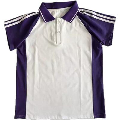 夏鲁山第一中学白拼紫短袖紫插肩袖POLO衫学生校服男女通用可定制