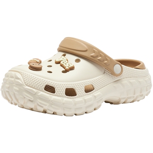 热风厚底洞洞鞋女2026年夏季新款卡通两穿凉拖百搭拖鞋H62W26219A