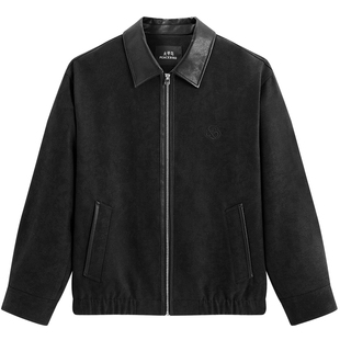 【巴恩风】太平鸟男装刺绣行政夹克pu皮拼接休闲外套通勤时尚茄克