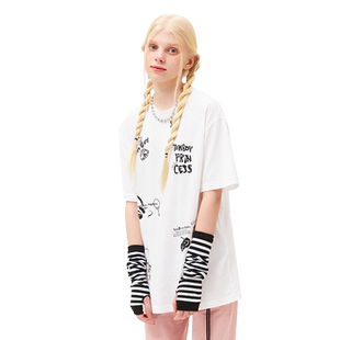 KIRSH大樱桃夏季新款短袖T恤印花宽松莫代尔白色上衣女装