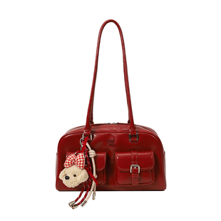 南风Chio2nd 桑巴酒廊枕头包包女红色复古波士顿手提包通勤单肩包
