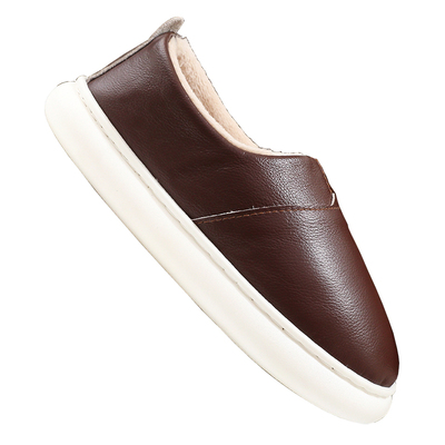 真皮情侣家居保暖棉鞋防滑包跟