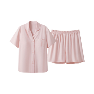 三枪凉感冰泉棉带胸垫家居服女抗菌透气棉夏情侣短袖睡衣男可外穿