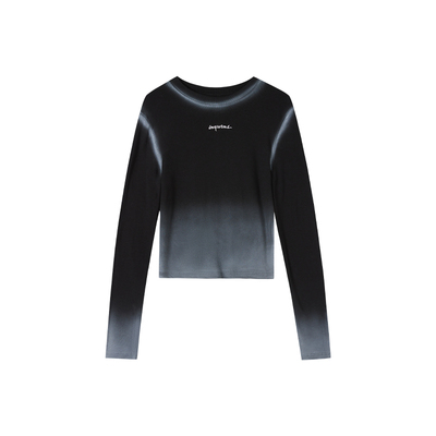 Jamor时尚渐变色圆领T恤2025秋冬季新款字母印花修身辣妹上衣