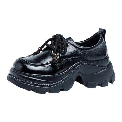 头层牛皮超轻软底增高厚底乐福鞋