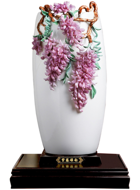 东方泥土非遗手工金奖紫藤花瓶