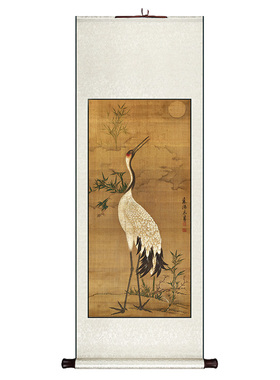 白鹤图国画书房卷轴挂画