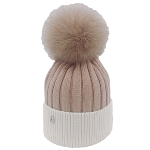 日本定制M标冬天保暖针织帽女秋冬韩版百搭狐狸毛球可爱毛线帽子