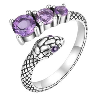 薾曼原创斯莱特林蛇戒指纯银做旧复古紫水晶小众开口指环女本命年