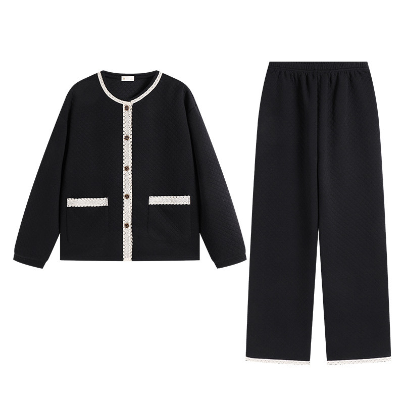 秋纯棉夹层小香风开衫家居服套装