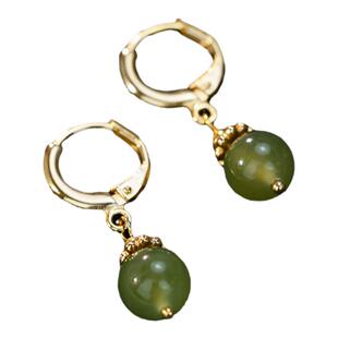 925纯银和田玉耳环女生2026新款爆款中式复古耳钉和田玉吊坠耳饰