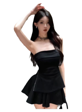 微胖辣妹性感无袖拉链抹胸上衣