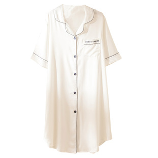 猫人冰丝睡衣睡裙女夏季2026新款衬衫真丝绸性感夏款大码夏天