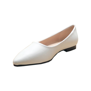 工作鞋单鞋尖头法式气质白色上班鞋平底鞋女浅口2026春季新款女鞋