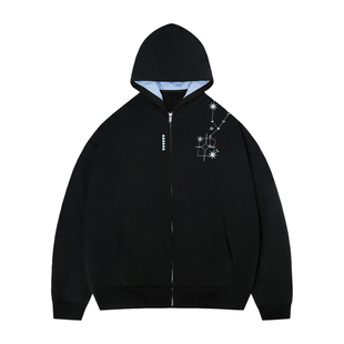 BIPOLAR四芒星星座珍珠刺绣开衫卫衣美式休闲宽松上衣长袖外套男