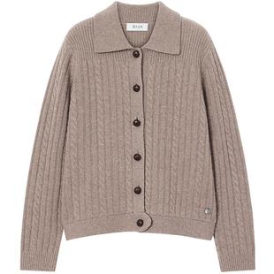 鄂尔多斯1980 女装小翻领绞花羊绒衫25秋冬新品厚款老钱风针织衫