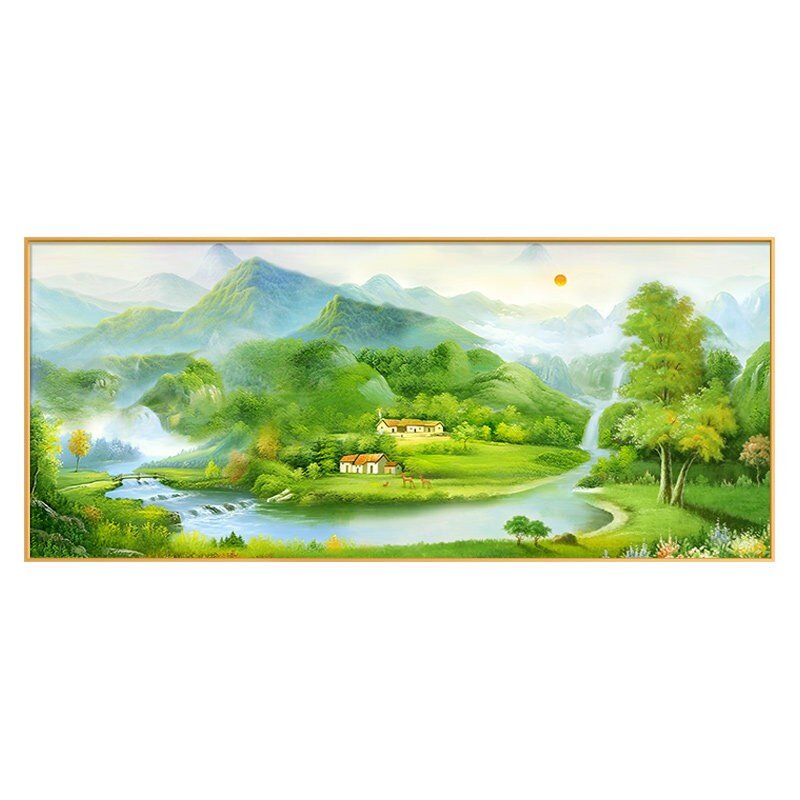 大气招财聚宝盆背景墙装饰油画客厅沙发装饰画山水画风景壁画挂画