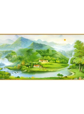 大气招财聚宝盆背景墙装饰油画客厅沙发装饰画山水画风景壁画挂画