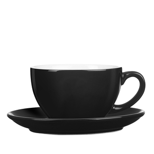 咖啡杯碟简约套装哑光热卖彩色陶瓷阔口压纹拉花300ml拿铁杯定制