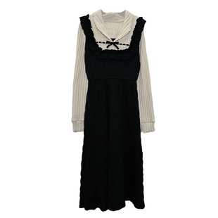 安璃 复古甜心~撞色假两件显瘦提花连衣裙长裙收腰百搭法式小黑裙