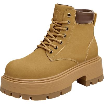 TATA他她复古厚底马丁靴女靴工装大黄靴棕色冬季短靴新款CCL01DD4