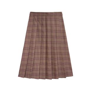 紫涵格纹中长款百褶裙女秋季新款学院风休闲高腰显瘦A字半身裙子