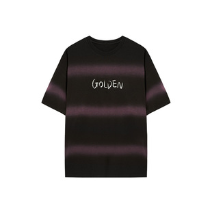 GOLDEN BARRY25秋冬日常基础百搭100棉喷绘时尚做旧水洗T恤201951
