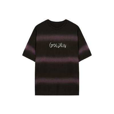 GOLDEN BARRY25秋冬日常基础百搭100棉喷绘时尚做旧水洗T恤201951