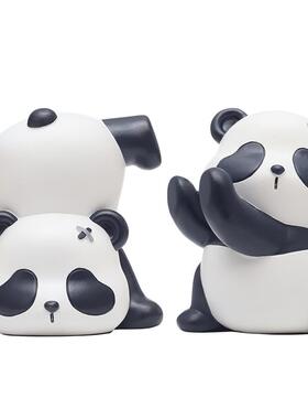 伊文兔树脂淘小熊猫书挡治愈摆件