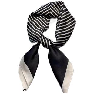 发带小方巾小丝巾女小长条高级感包头巾法式绑包搭条纹黑色中国风