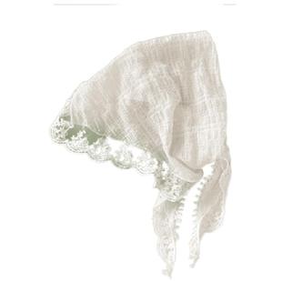 周也同款蕾丝头巾三角巾田园风白色花边头饰法式方巾包头发带新款