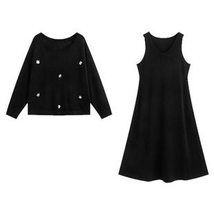 2026春款胖莹莹大码女装韩系轻奢钉花高级感针织衫背心裙显瘦套装