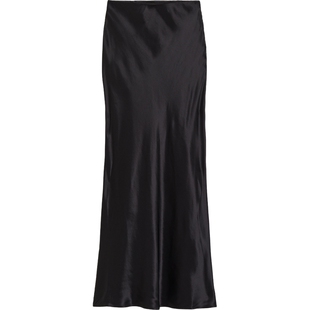 HM女装半身裙冬季轻柔垂坠缎质松紧带微喇长裙1184662