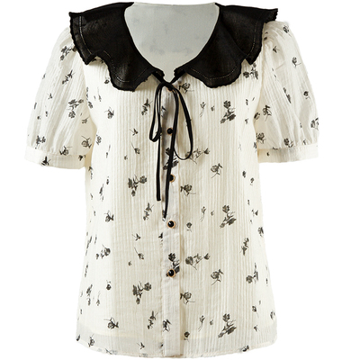 甜美欧根纱印花小衫藏肉H版型